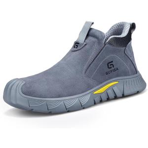 Welding Boots for Men,Slip On Steel Toe Work Boots,Construction Fireproof Men's Steel Toe Shoes,Indestructible Safety Toe Work Shoes Size 25.5