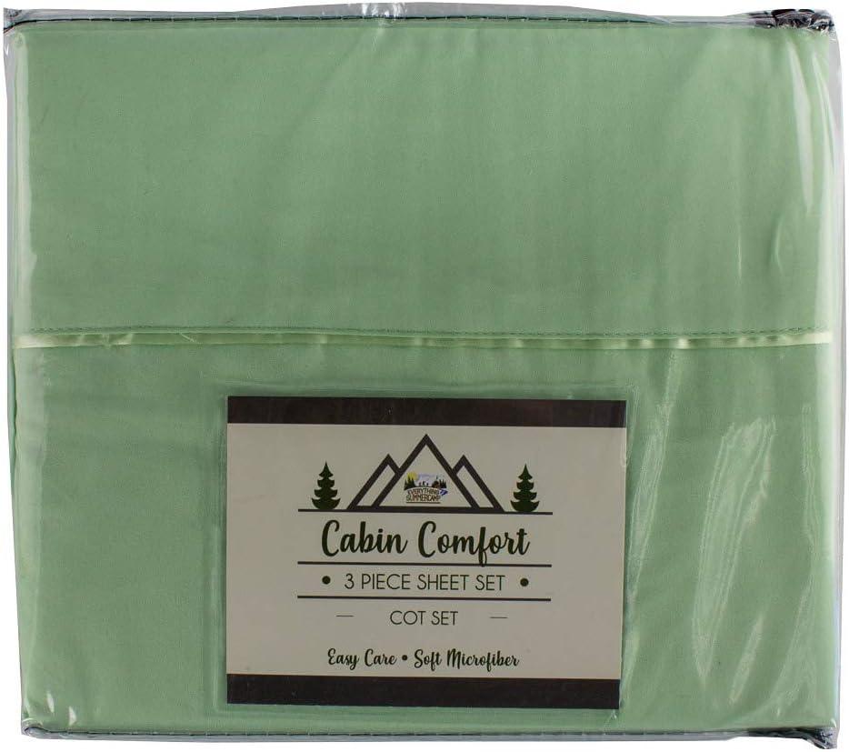 Everything Summer Camp Comfort - Cabin Sheet for Camping and RV - Fits All Cot Size Beds - 72 x 28 Inches - Super Soft (3 Piece Set, Fitted, Flat, Pillowcase), Mint Green