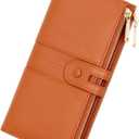 2 x Slim Wallets for Women PU Leather Card Holder Wallet Large Capacity Bifold Clutch Wallet with Double Zipper Pocket (Orange)