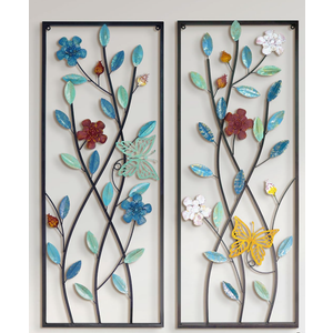 NUANYFXI Set of 2 Metal Leaves Wall Decor, 32"" X 12"" Large Gold Home Decor, Framed Room Decor for Living Room Bedroom Kitchen Dining Room Bathroom (multicolor)