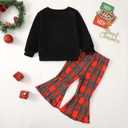 Kislio Toddler Baby Girl Christmas Outfit Long Sleeve Sweatshirt Top Bell Bottoms Pants Infant Girls Christmas Clothes Set (Black)