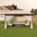 Garvee 12x12FT Pop Up Gazebo with Mosquito Netting, Outdoor Canopy Tent Easy Setup for Backyard Patio Garden Deck, Khaki & Coffee