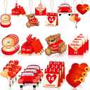 24 Pcs Valentine's Day Ornaments for Tree Wood Valentines Tree Decorations Pink Red Heart Gnome Wood Cutouts with Ropes for Valentine's Day Gift Window Wall Home Decor