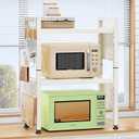 Expandable Microwave Stand, Heavy Duty 3-Tier Adjustable Microwave Oven Rack with 8 Hooks & 2 Holders, Space-saving Kitchen Counter Shelf for kitchen organizers and storage, 200lbs Capacity, White