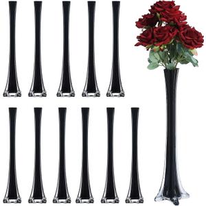 Craft And Party, Pack of 12, Eiffel Tower Vases Centerpiece for Flower, Wedding, Decoration. (16", Black)