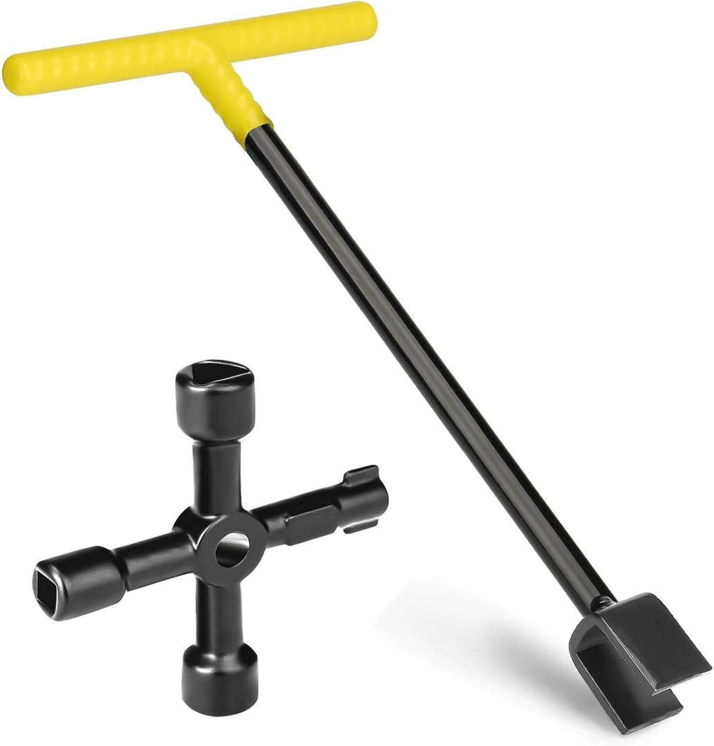 Water Meter Key 17 Inch & 4-Way Utility Keys, Steel T-Handle, Water Meter Shut Off Tool for Curb Main Shut Off Valve