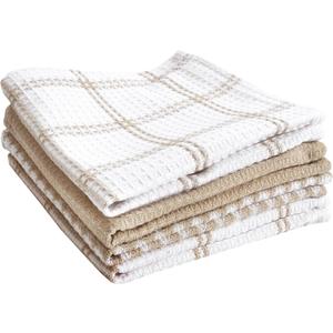 T-Fal Premium Waffle Dish Cloths: Highly Absorbent, Super Soft Long Lasting - 100% Cotton, 12"x13" Flat Waffle Dish Towel for Cleaning & Drying Dishes, (4-Pack), Sand