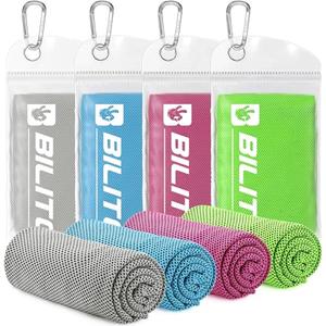 BILITOK Superfiber Ice Towel Neck, Soft Breathable Cold Towel Cooling, Yoga, Sports, Golf, Gym, Camping, Running, Fitness, Exercise and More Activities, 4 Packs (Blue/Green/Rose red/Gray)