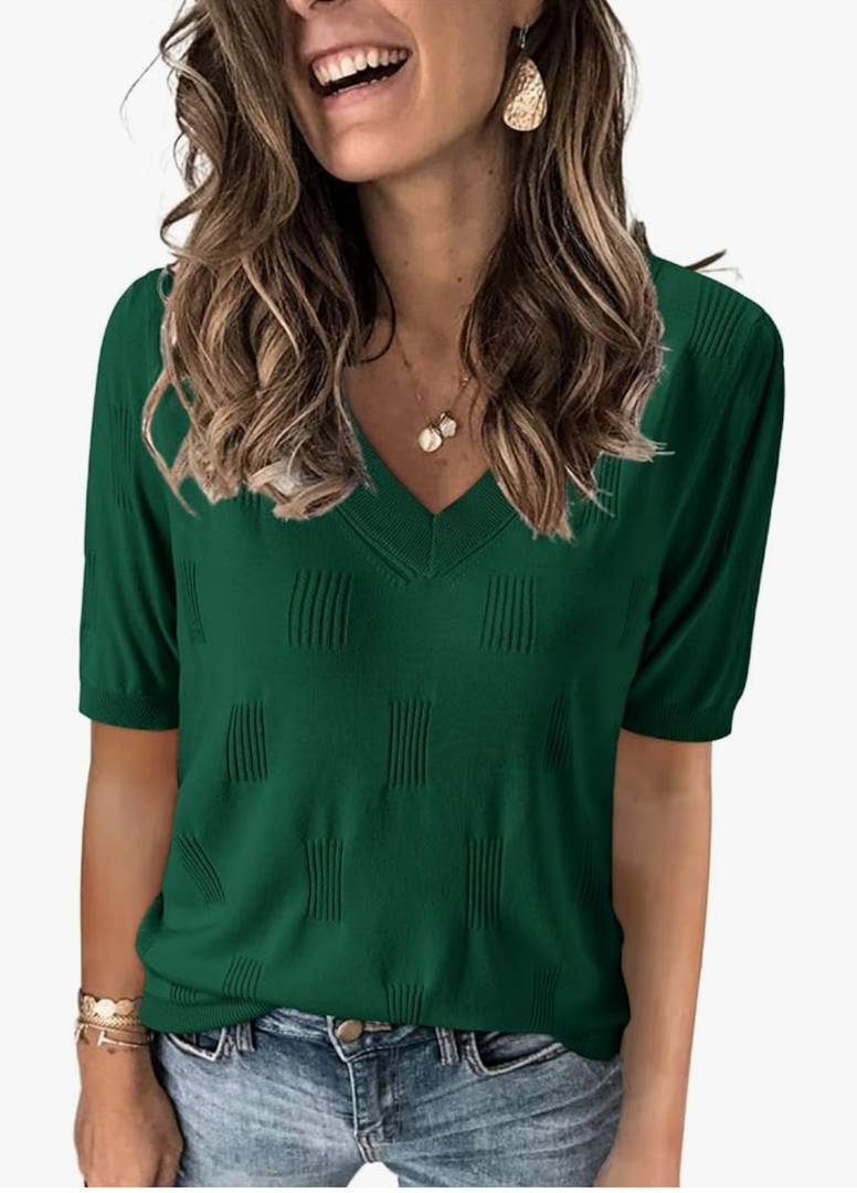 Arach&Cloz Women's Tops 2025 Spring Summer Short Sleeve Sweater Fashion Trendy Dressy Casual Outfit Versatile Knit Blouse XL