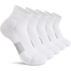 Gonii Ankle Socks Womens Athletic Thick Cushioned Running Hiking Low Cut 5-Pairs (6-8, White)