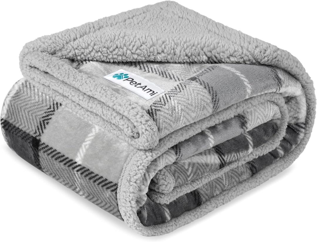 PetAmi Waterproof Dog Blanket for Medium Large Pet, 60x40, Plaid Light Grey