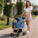 YYW 3 in 1 Pet Stroller with Removable Carrier, Cup Holder & Basket Blue