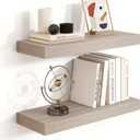 Heimlove 16 inch Grey Floating Shelves for Wall,6.7 inch Deep Small Bathroom Over Toilet Shelf,Wall Mounted Wood Shelves for Bedroom,Living Room,Kitchen,Office,Set of 2