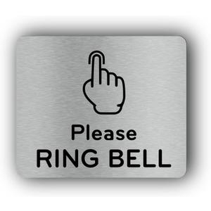 Please Ring Bell Sign Adhesive Sticker Notice, SILVER/GOLD/BLACK engraved with Universal Icon Symbol and Text (Size 11cm x 9cm). Waterproof and Durable.