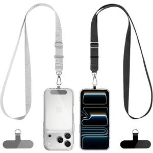CACOE Phone Lanyard 2 Pack-2 Adjustable Neck Strap,2Patches,Universal Multifuctional Lanyards Compatible with Most Smartphones(Black+Gray)