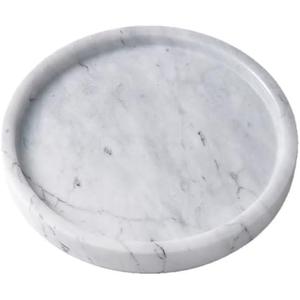 Marble Tray, Natural Marble Handmade Decorative Tray, Round Shape, Polished Finish, Contemporary Style, Jewelry Tray, Luxury Lifestyle, 5.91 x 5.91 x 0.63 Inches (White Marble)