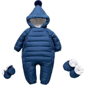 Waterproof Down Filled Baby Snowsuit Fleece Lined Light Weight-with Gloves&Shoes (18-24 Months, Navy Blue)