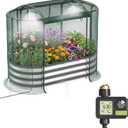 Lineware Raised Garden Bed with Sprinkler Timer and Self-Watering System, 4x2x1 ft Elevated Planter Boxes Outdoor with Mesh Cover, Galvanized Raised Beds for,Vegetables,Flowers, Backyard, Patio