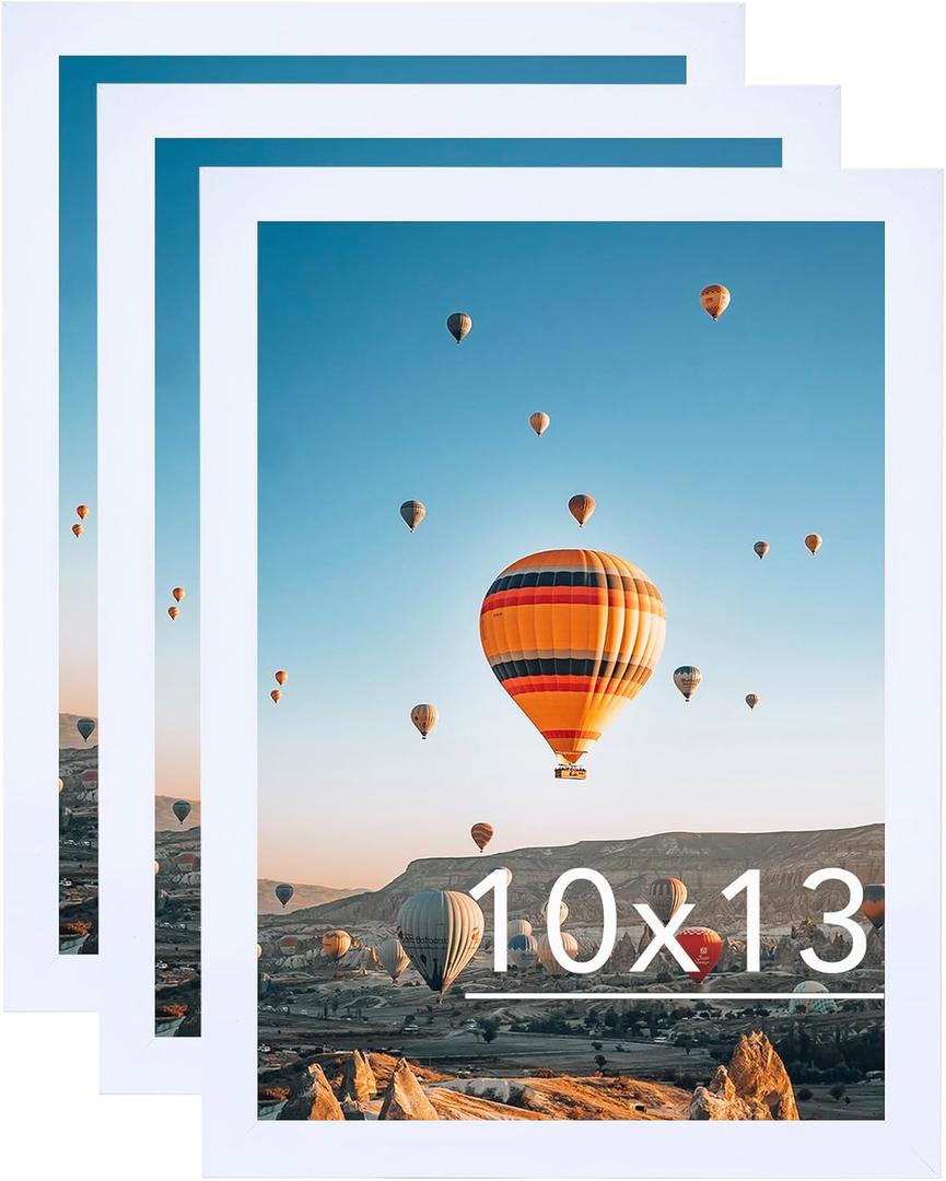 JCJMY 10x13 Picture Frame Set of 3 White for Wall Hanging, Wall Mounting Horizontally or Vertically, 10 x 13 Wall Gallery Poster Photo Frame with Shatter Resistant Plexiglass, 3 Pack, White