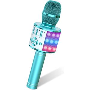 Amazmic Kids Karaoke Microphone Machine Toys for Girls Bluetooth Microphone with LED Light, Birthday Gift for Girls Boys 3 4 5 6 7 8 9 10 11 12 Year Old Kids Toys(Blue)
