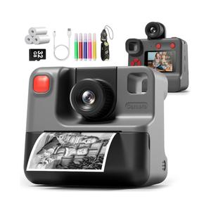 Instant Print Camera for Kids, 1080P Kids Instant Cameras,HD Digital Video Cameras Toddler 3 Print Paper & 32G Card,Christams Birthday Gifts for Girls Boys Age 3-12 (Black)