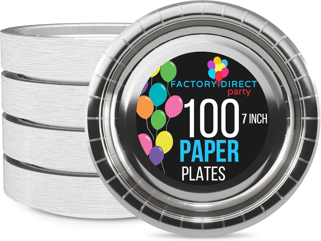 Exquisite Silver Paper Plates Disposable Heavy Duty 7 Inch Silver Disposable Plates For Party 100 Pcs Heavy Duty Paper Plate 350 GSM, Birthday Party Supplies Plate Set