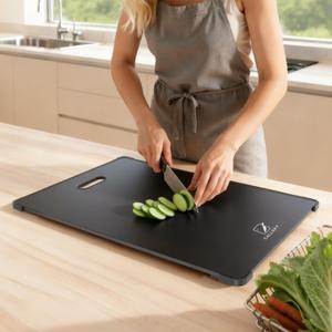Tempered Glass Cutting Board Set, Large 12x16 Glass Cutting Board for Kitchen with 4 Non-Slip Feet, Heat & Shatter Resistant, Dishwasher Safe, Includes Bonus Sponge & Cloth,Perfect Kitchen Gift-Black