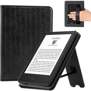 CoBak Case for 6" E-Reader - PU Leather Smart Cover with Auto Sleep/Wake & Hand Strap, not Compatible with Kobo Clara,Croco Black
