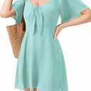 Womens Dresses 2025 Spring Summer Deep V Neck Casual Bow Tie Mini Cocktail Beach Dress, Size: S
