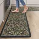 Collive Anti Fatigue Mats for Kitchen Floor, Cushioned Comfort Kitchen Rugs Sets of 2 Waterproof Non Skid Padded Sink Rugs, Boho Floral Rug Black Standing Mat for Office, Laundry (17.3"x59"+17.3"x29")