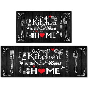 Kitchen Mats for Floor 2 Piece Set,Farmhouse Kitchen Rug Vintage Style Theme Decor,Absorbent Washable Non-Slip Floor Mats 17x30+17x47 Inches