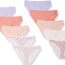 Amazon Essentials Women's Cotton Bikini Brief Underwear , Pack of 10, Lavender, Pretty Color Pops Print, X-Small