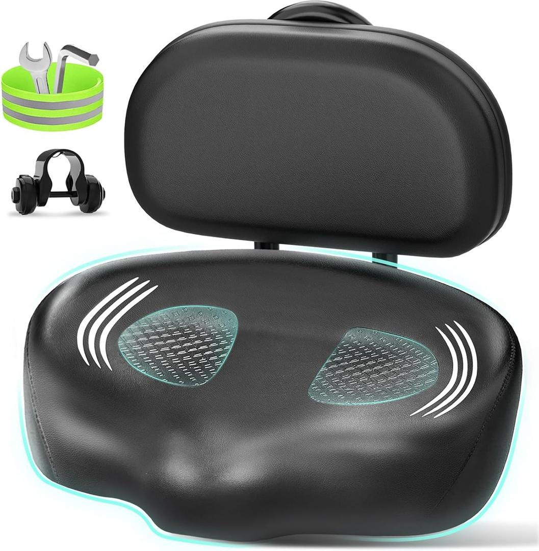 Bike Seat Noseless Wide Bicycle Seat for Women Men, Bike Seats Cushion Comfort for Big Butt, Multiple Fit Saddle for Peloton, Electric, Exercise, Cruiser Bikes (Backrest Black)