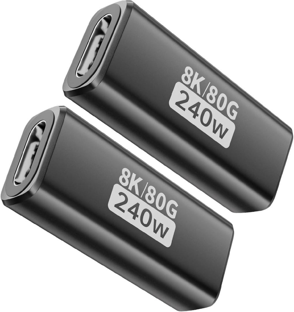 240W for USB C Thunderbolt 5 Coupler Female to Female 2Pack, Support 120Gbps Bandwidth, 80Gbps, 16K, Dual 8K, 4K 540Hz, Triple 4K 144Hz for Thunderbolt 4 / 3, iPhone 17, USB4, Razer Blade, Mac mini M4