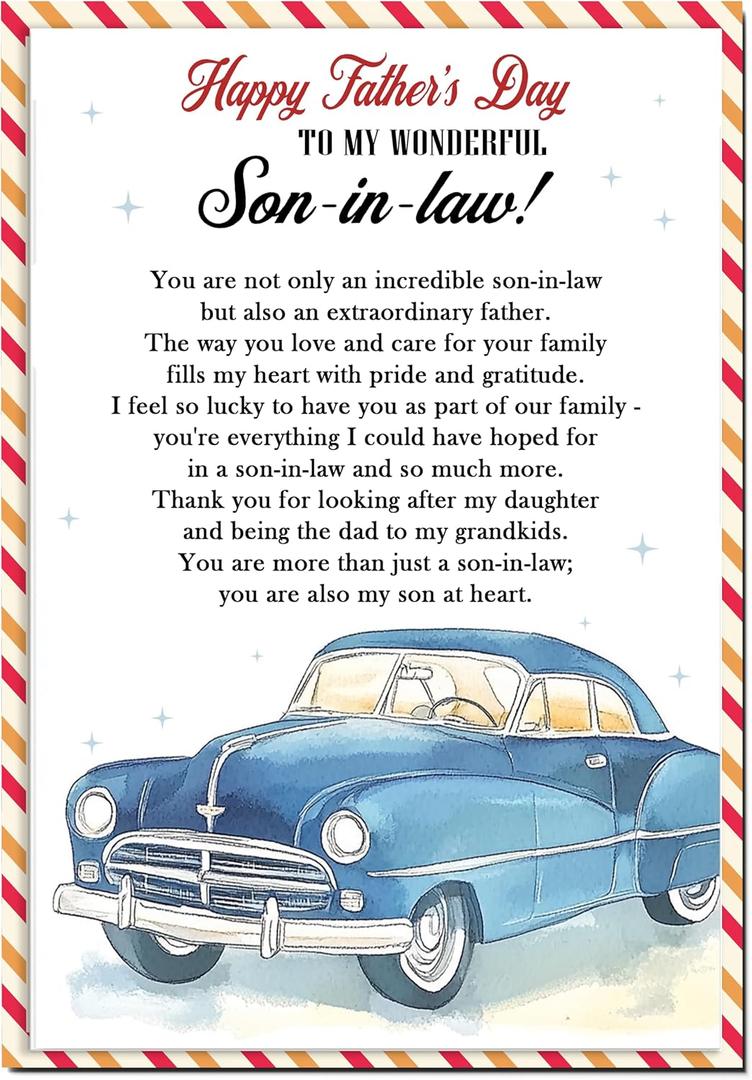 3 x Fathers Day Card for Son In Law, Father's Day Card for Son In Law with Seal and Envelope, Cards for Him from Mother-in-law