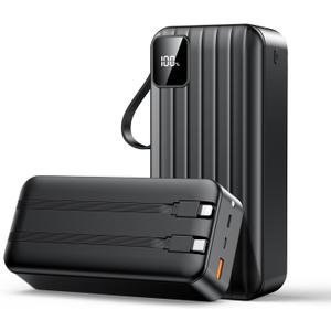 Portable Charger 50000mAh Power Bank with 2 Built-in Cable,22.5W Fast Charging External Battery Pack,LED Display USB-C Portable Cell Phone Charger for iPhone 16/15/14/13 Pro,Android,Samsung Galaxy,Etc