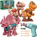 Laradola Dinosaur Toys for Kids Aged 3 4 5 6 7 8 Year Old, Kid Boys Girls, Take Apart STEM Construction Building with Electric Drill, Party Christmas Birthday Gifts Blush Pink RS009-2