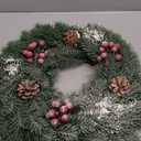 Christmas Wreath, Xmas Wreath for Front Door with Hanger, Christmas Decor with Artificial Red Berry Pine Cone Spruce, Artificial Wreath Christmas Decorations for Indoor Outdoor (Green-3, 30cm)