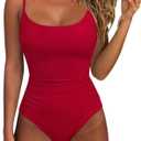 SUUKSESS Women One Piece Tummy Control Swimsuit Crisscross Backless Bathing Suit (Red, XL)
