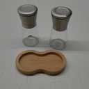 Salt and Pepper Grinder Set with Wooden Standing Tray, Refillable Pepper Mill Set - Brushed Stainless Steel - Short Glass Shakers with Adjustable Coarseness for Peppercorn, Salt or Spice Mills