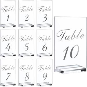 10 Pcs Wedding Table Numbers 1-10 with Stand, Acrylic Wedding Place Card Clear Printed Number Sign Table Number Holder for Reception Restaurants Party Dinners Decor(Rectangle)