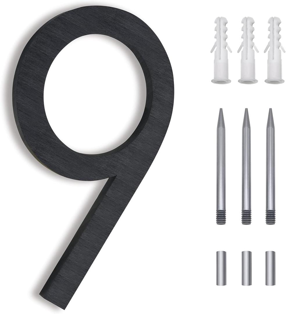 8 Inch Modern House Numbers - Black Metal Large Address Numbers, Floating Flush Mount Aluminum