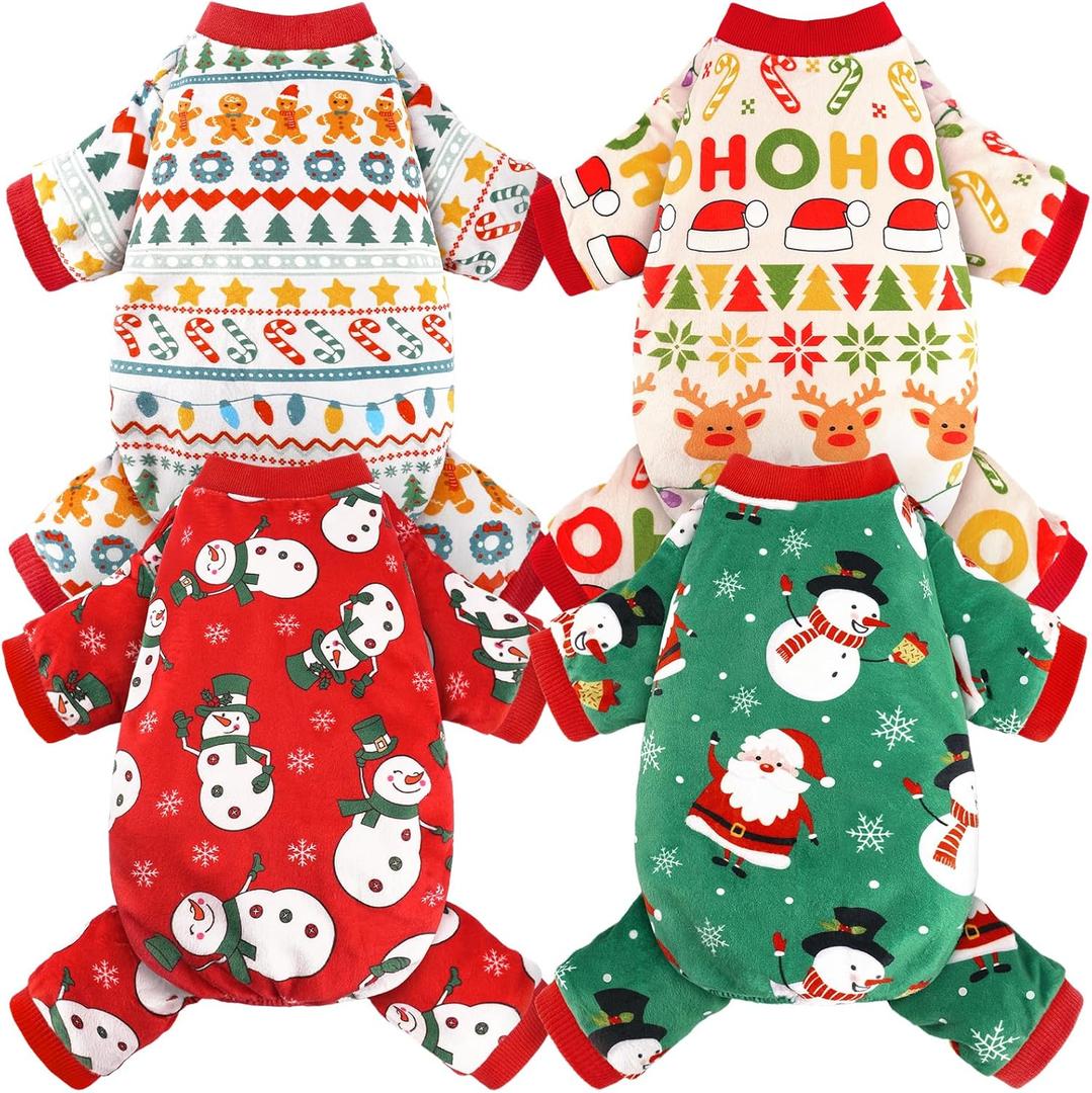 4 Pack Dog Pajamas Soft Lightweight Dog Recovery Suit Onesie Clothes for Small Medium Pet Dogs (M (Back: 10.5",Chest: 15", Neck: 9.5"), Christmas Styles)