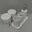 Bathroom Accessories Set, 6-Piece Bathroom Accessory Set, Toothbrush Holders Set, Soap Dispenser, Vanity Tray, Tumbler, Cotton Swab Jars, Bathroom Organizer for Modern Bathrooms (Marble White)