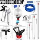 Hiboom 17 Pcs Airless Paint Sprayer Gun Set Including Spray Gun Hose 5 Types Nozzles 3 Sizes Extension Pole 5 Airless Spray Gun Mesh Filters Baffle Nozzle Holder (Multi Color,211, 313, 415, 517, 623)