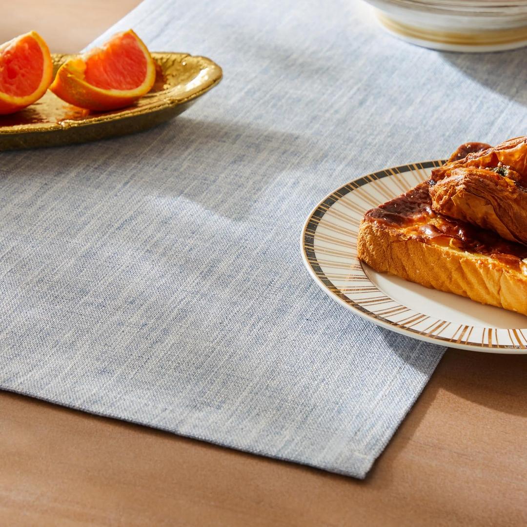 ZeeMart Rustic Cotton Linen Table Runner, 13x72 Inches Blue, Farmhouse Style Dusty Blue Table Runners 72 Inches Long, Washable Kitchen Dining Table Decoration for Home Party Decor