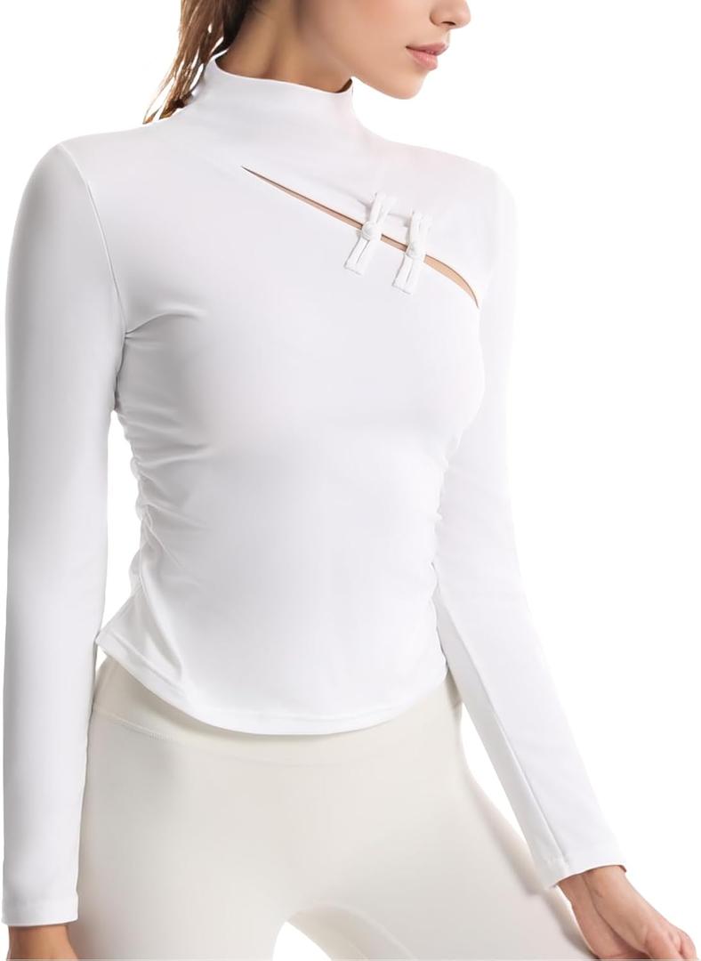 JBT Workout Tops for Women Long Sleeve Athletic Yoga Shirt Lightweight Exercise Shirt Elegant Design Crop Tops for Women (Large, White)