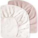 Little Grape Land Muslin Crib Sheets Fitted for Boys and Girls 2 Pack, 100% Cotton Baby Bed Sheets Soft Breathable, Neutral Fitted Baby Mattress Sheets for Standard Crib 52x28 inches, Fog Flower