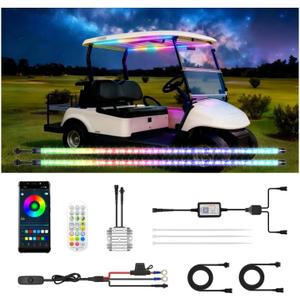 2 Pcs RGB+IC Golf Cart Canopy Lights Strip, 12V-80V Dream Color Chasing Golf Cart Roof Light with Remote and APP Control, Voltage Reducer Included, Music Sync for EZGO Yamaha Club Car
