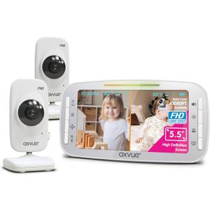 Video Baby Monitor,1080P Full HD Ultra clear image quality,5.5" IPS Screen Monitor & 2 Camera, Range up to 1000ft,24h Battery Life, 2-Way Talk,Split Screen,Night Vision,Temperature Monitor,No WiFi.